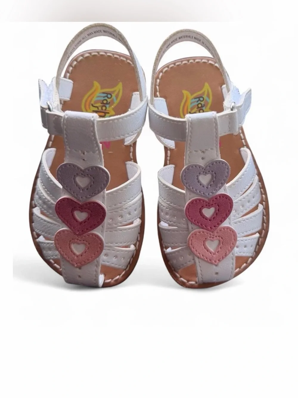 Girls White Heart Appliqué Sandals - Pink & Purple Accents